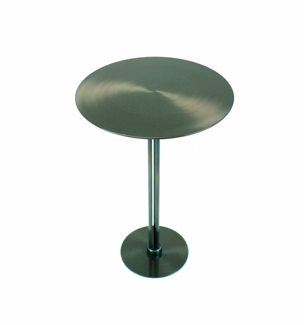 Contemporary Elegant Steel Side Table Gunmetal Gray, blue, brown.