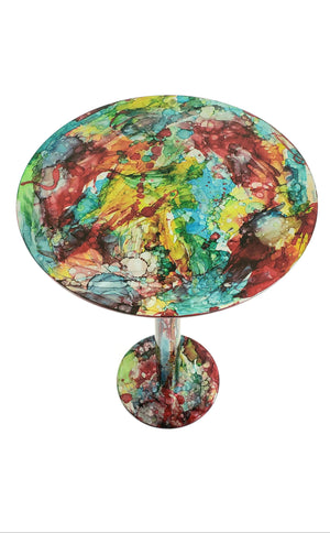 Vibrant Multicolor Hand Colored Side Table.