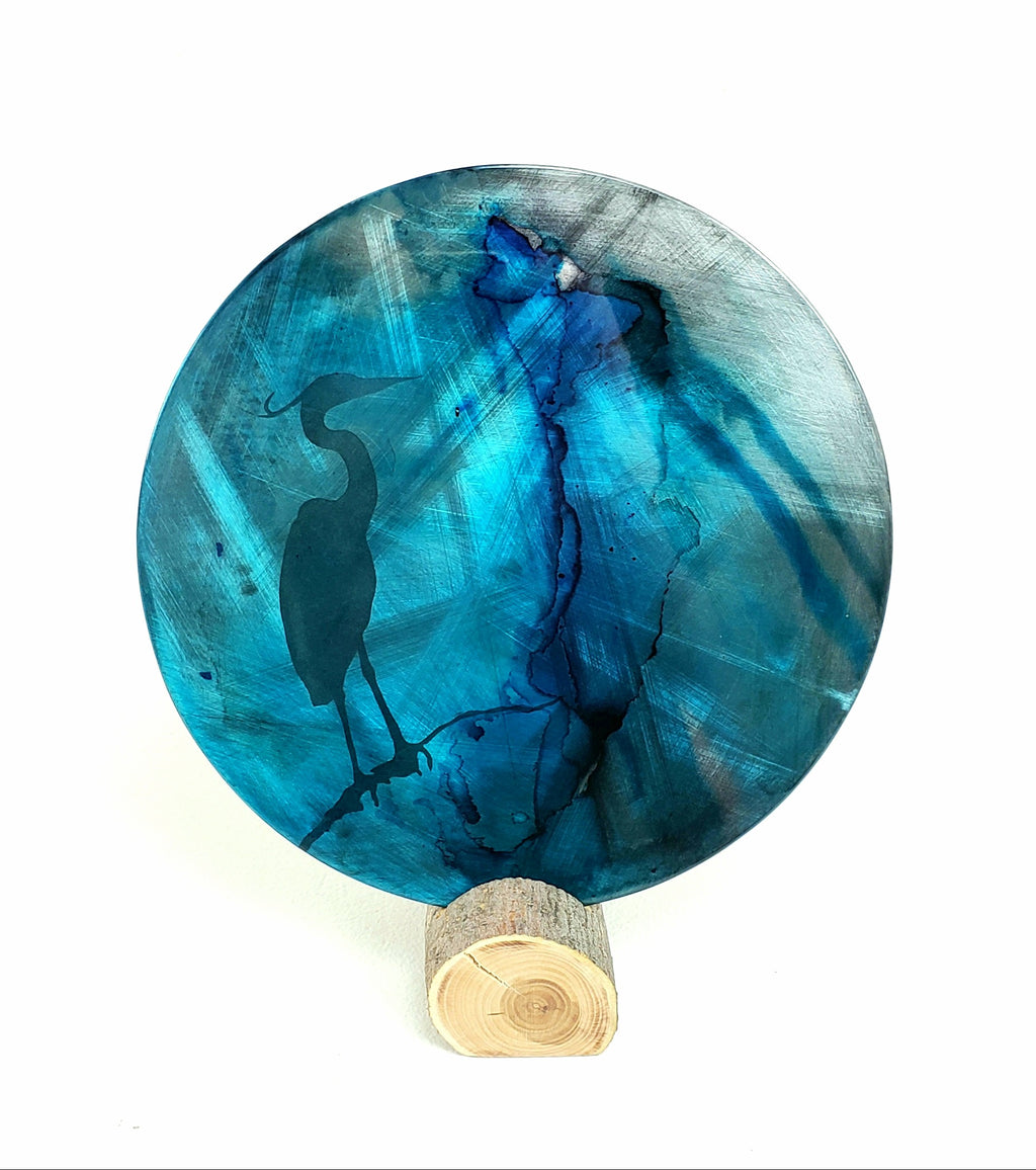 Heron Etching Wall Hanging Or Table Top Engraving Decor Bird