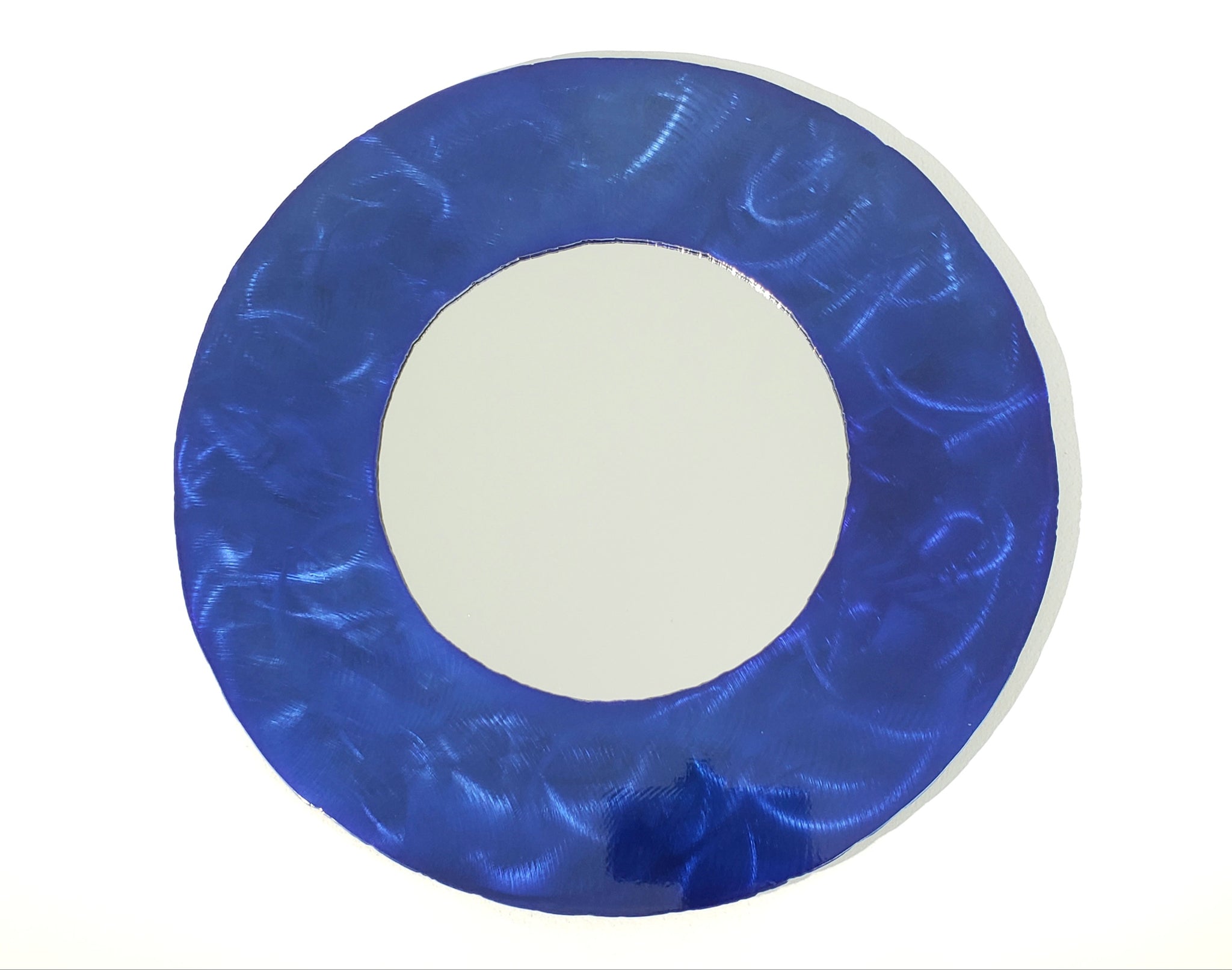 15" Steel Frame Mirror with Blueberry Finish. Vibrant Colorful Wall Accent.